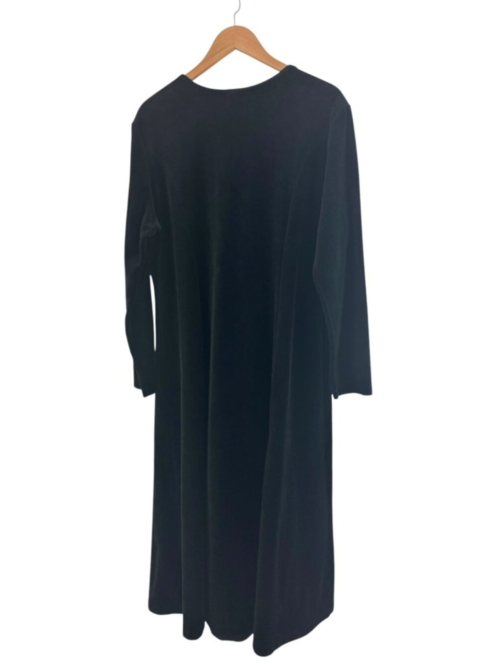 Lands' End Black Velvet Velour Long Sleeve Dress Embroidered Maxi XL 18-20 Vtg - Picture 2 of 5